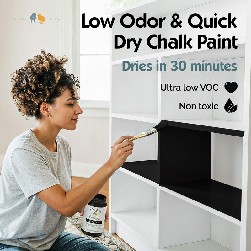 Chalky Chicks All-in-One Chalk Paint for Furniture or Cabinet - 32 Fl Oz - Matte Finish Starless Night Black for Metal, Wood Furniture Paint - No Sanding All-in-One for Home Decor & Crafts, USA Made - Image 5